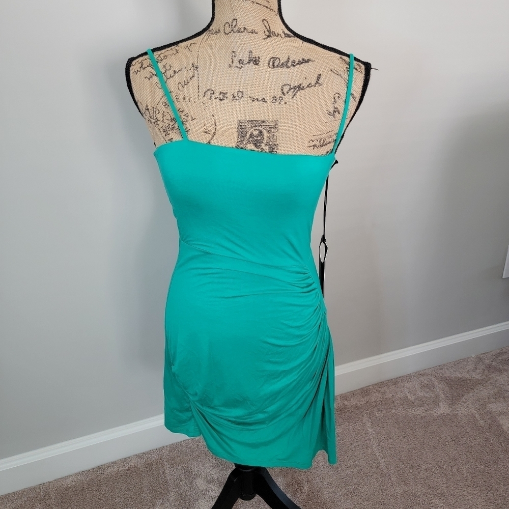 Privacy Please green dress with side ruching